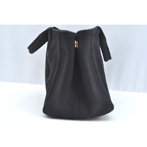 Authentic PRADA Canapa Canvas Shoulder Hand Bag Purse Black small size tote - Picture 4 of 17